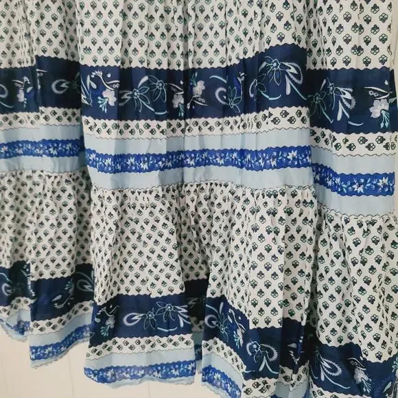 J. Crew Block Print Tiered Maxi Skirt Blue Boho Cotton Size XL - Picture 3 of 9